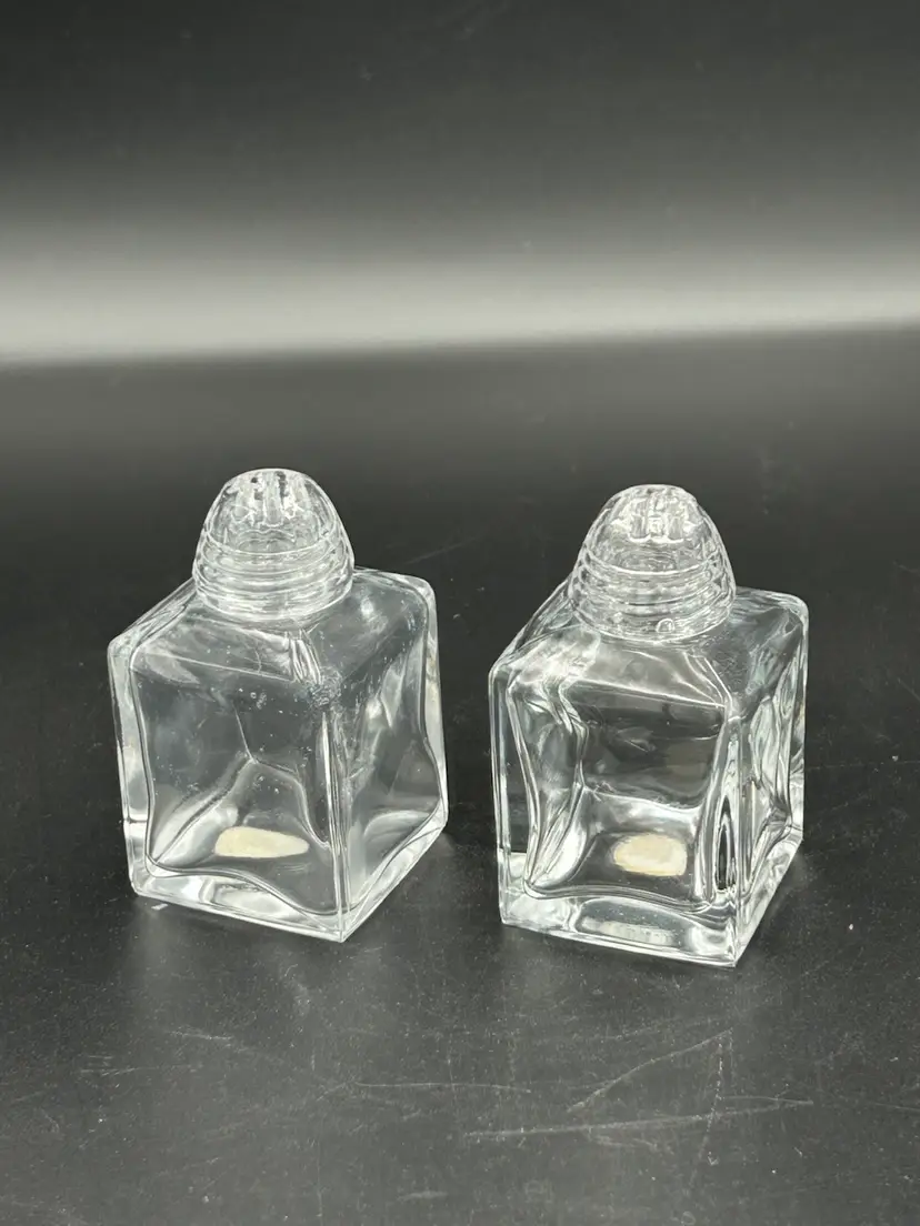 Vintage Glass West Germany Box Shaped Salt & Pepper Shakers With Glass Screw On Lids