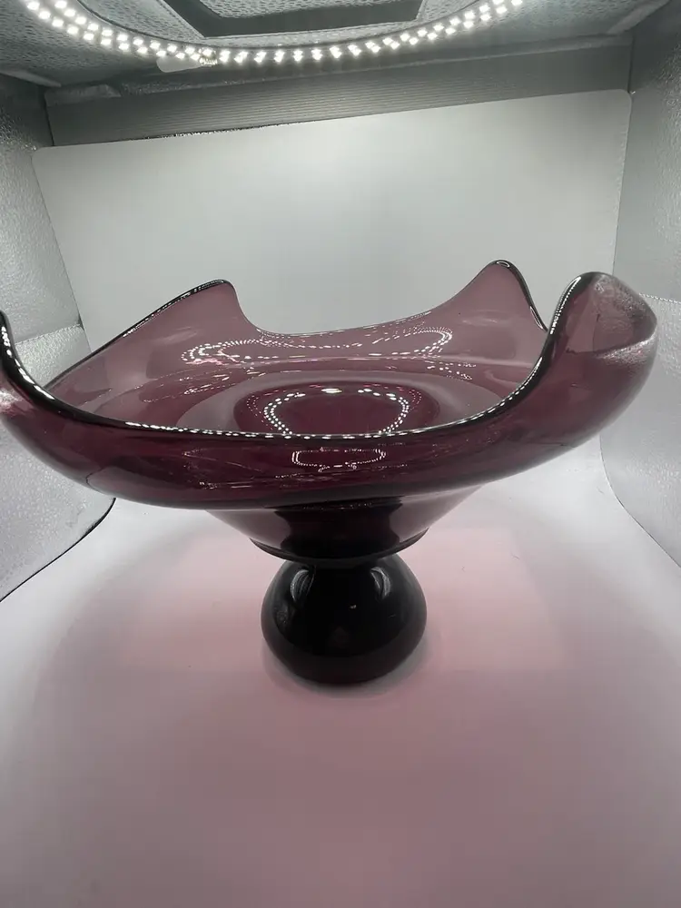 Early Viking Glass Epic Wave Heavy Footed Pedestal Bowl 1959-1961
