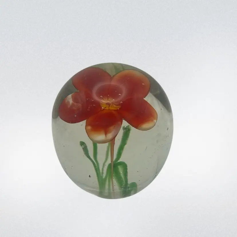 AS IS Vintage Art Glass Floral Paperweight, 2” Tall