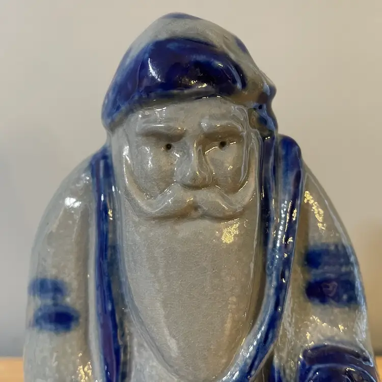 Eldreth Pottery Santa 2003 Cobalt Blue Stoneware/Salt Glaze 8.5" Sling Bag Sack