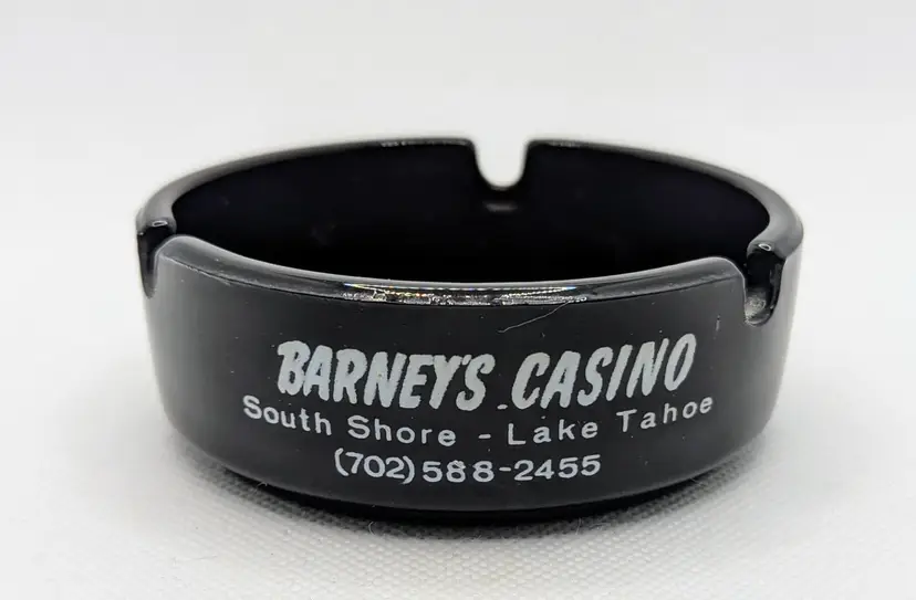Barneys Casino South Lake Tahoe Nevada Ashtray Black Glass Vintage Souvenir