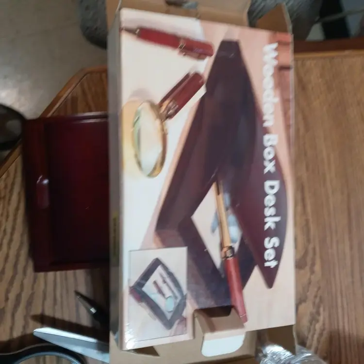 Antique Rose Wood Desk Set Pen Magnifying Letter Opener New Old Stock