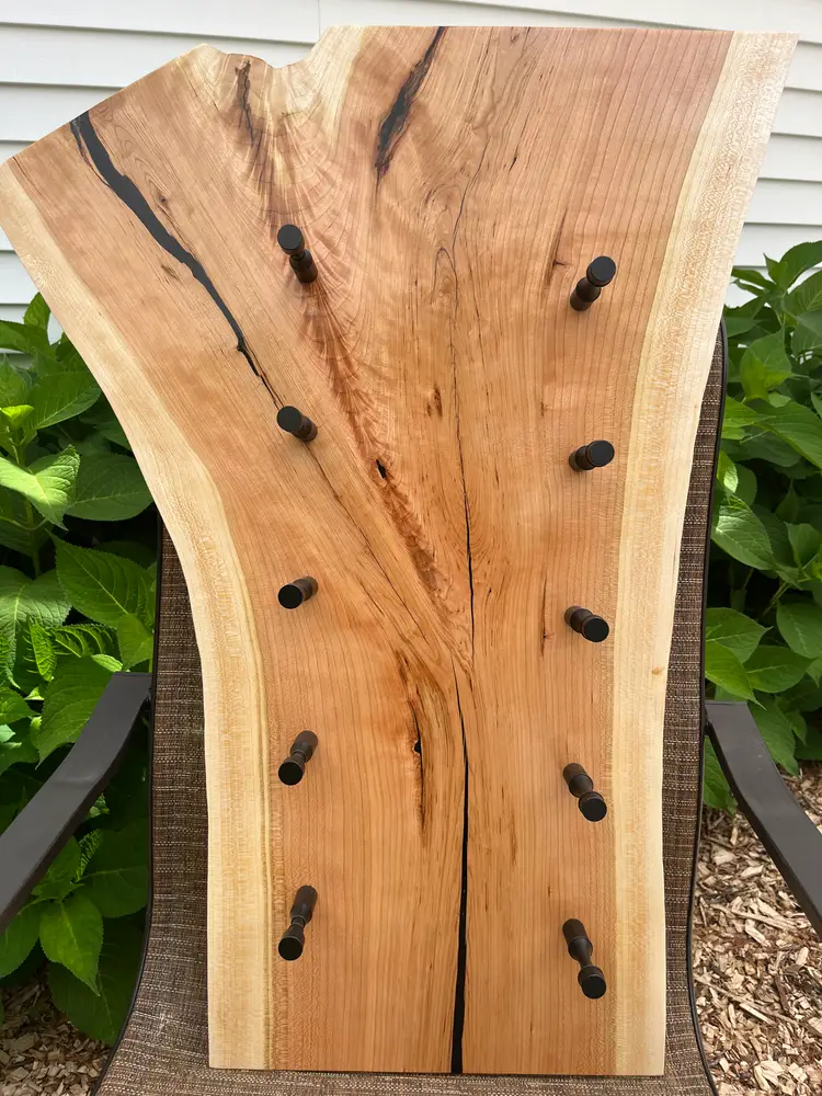 Cherry crotch and black epoxy, LED backlit, hanging wine rack