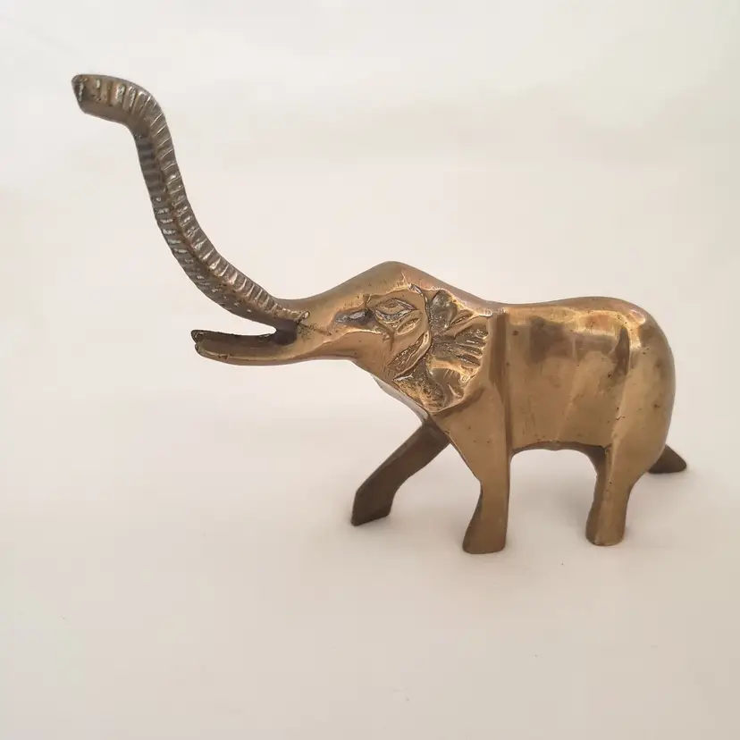 Solid Brass Elephant Figurine Good Luck Trunk Up in Air 5" long