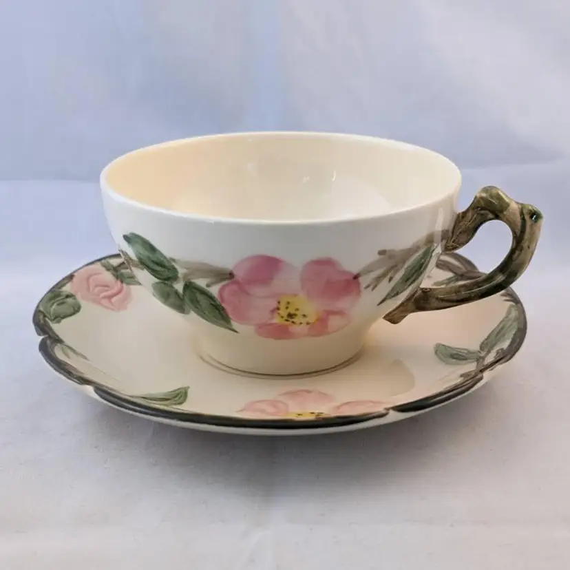 Vintage Franciscan Desert Rose Tea Cup and Saucer - California USA Hand Painted