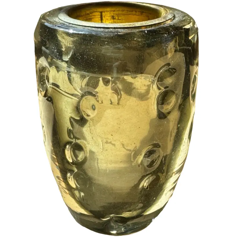 FINLEY TEALIGHT OLIVE GOLDEN GREEN ART GLASS