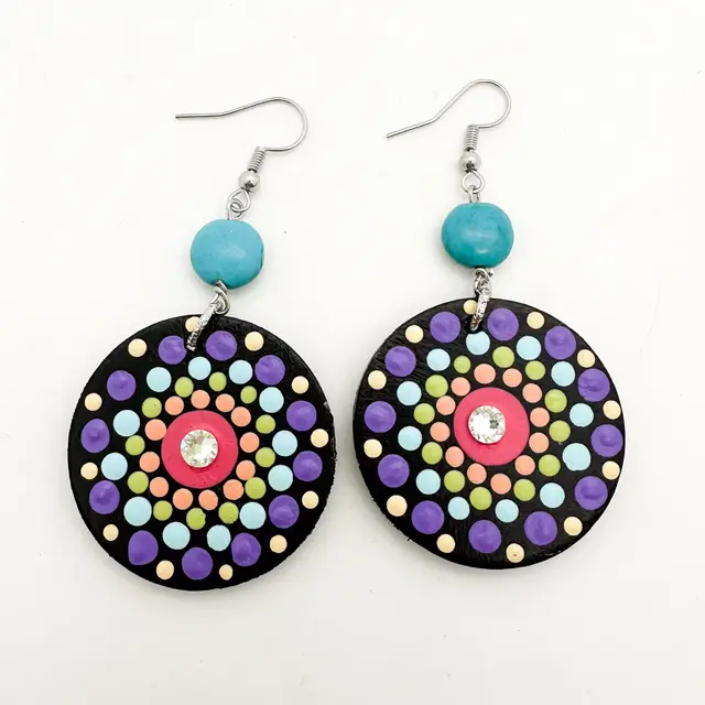 Mandala Colorful Earrings Hand Painted Color Variants