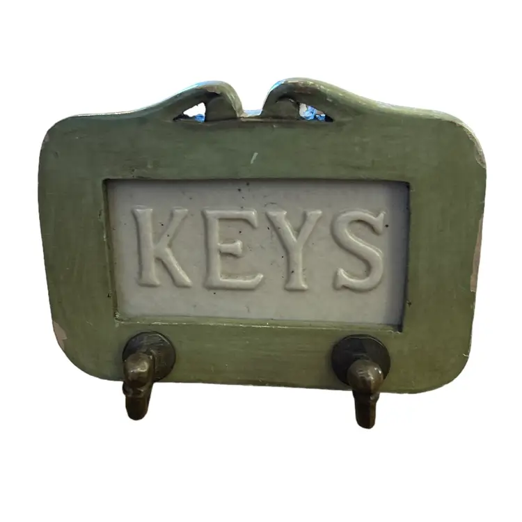 Rustic Wood and Ceramic Wall Key Holder with Hooks