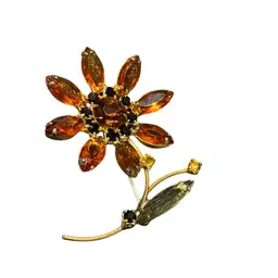 Vintage Flower Brooch With Honey Colored Rhinestones