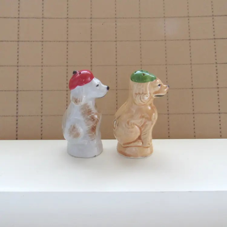 Vtg Dogs w/ Tams on Heads Salt and Pepper Shaker Set