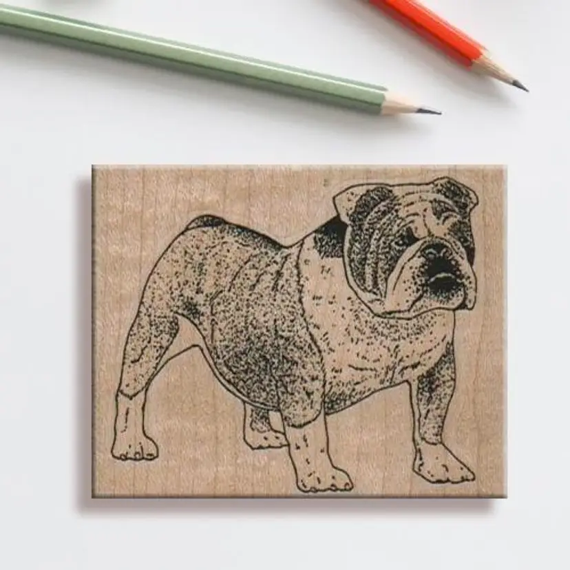 Standing English Bulldog Rubber Stamp