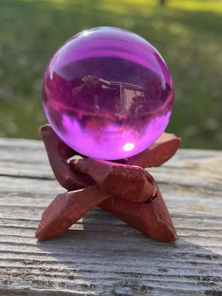 Violet Glass Sphere Orb Ball with Wood Stand