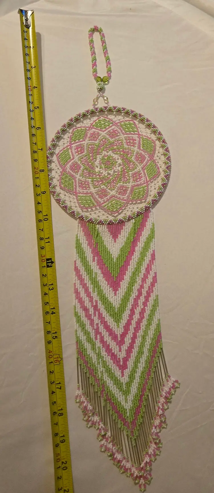 Handmade Beaded Dream Catcher Lime Green & Pink