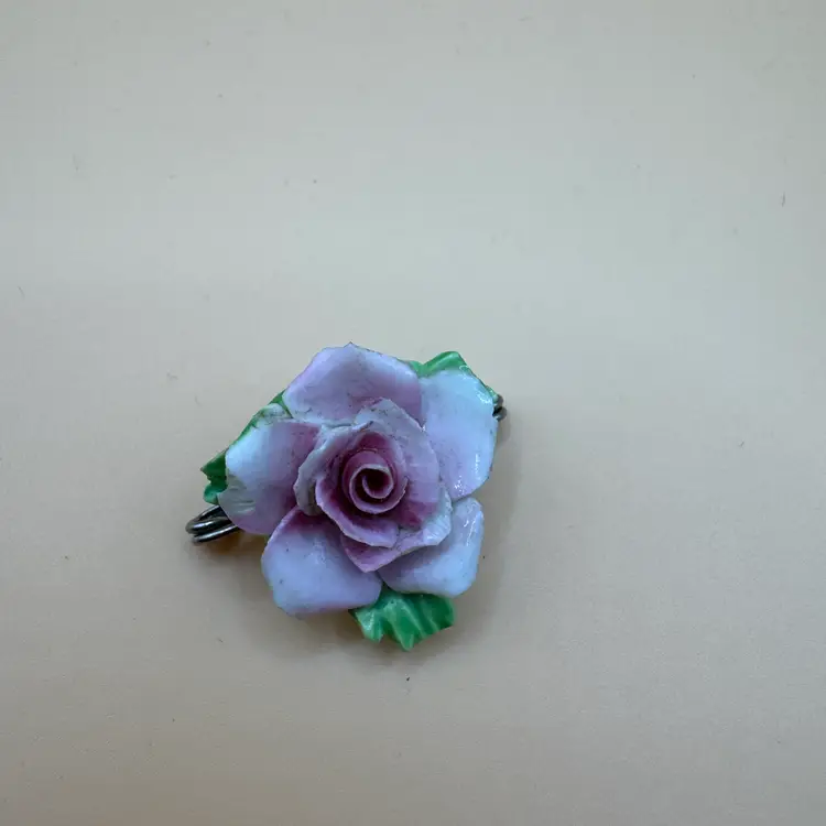 vintage porcelain rose flower brooch, made in manufactured England