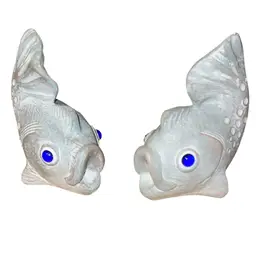 Isabel Bloom Stone Fish Statue Pair 2009 USA Signed 4.5”