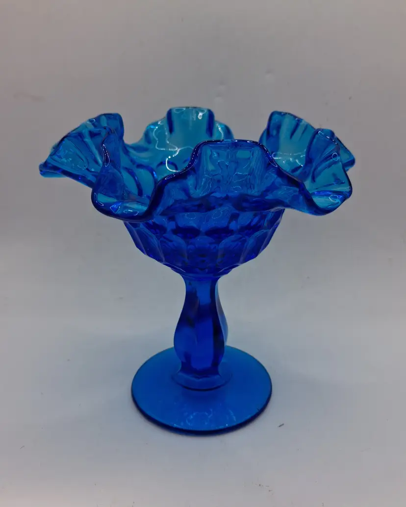 Fenton Vintage Colonial Blue Thumbprint Footed Compote 6"