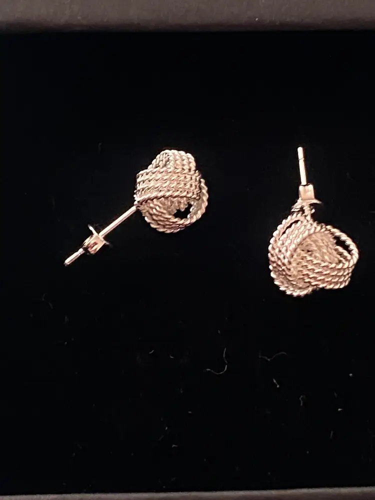 Loulu Pierced Earrings Stud Silver Braided Rope Knot .75”  New In Box NIB