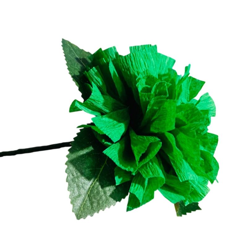 Vibrant Crepe Paper Flowers Made By Me Kelly Green Color Marigold Carnation Blossom 3.5-4” Diameter Blossom And 5.5-6” Tall Overall