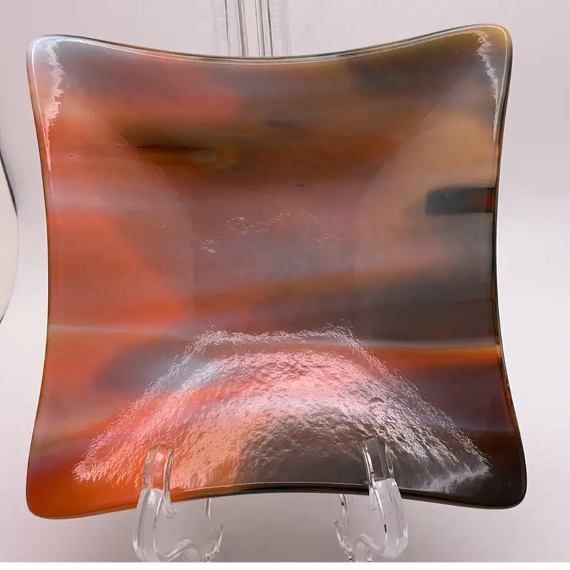 Made by Me! Fused Glass Fall Streaky 5" Trinket Dish Handcrafted Studio Art