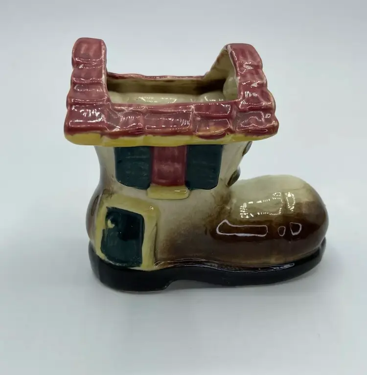 Vintage Planter Ceramic Shoe Boot House with Bird Made In Japan