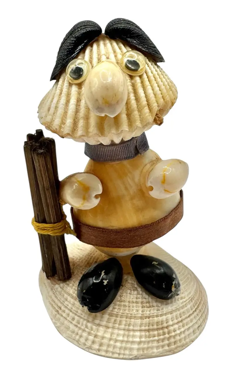 Vintage Seashell Art Souvenir Figurine Handmade Beach Person Man Googly Eyes