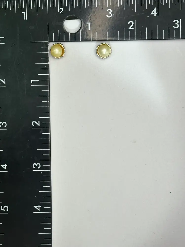 Gold Tone Costume Faux Pearl Stud Earrings