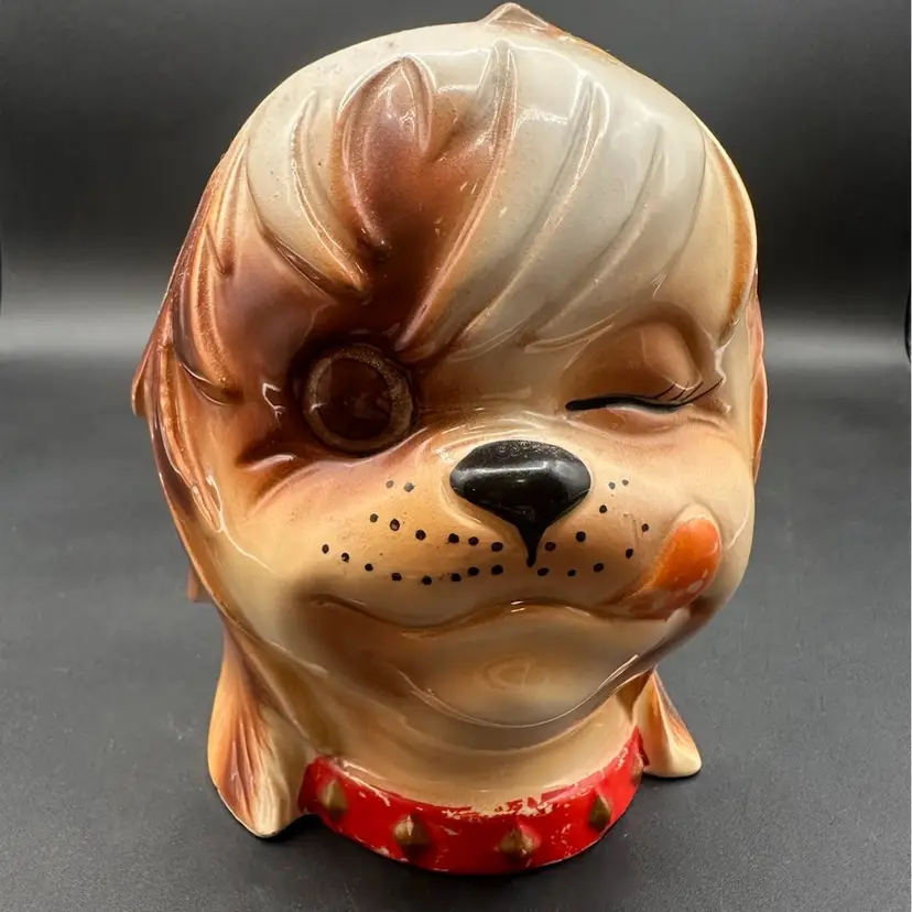 Vintage Inarco Japan “Winking Dog” Bassett Hound E6732 Head Vase, Original Sticker Stamp, 6”H 4.5”W 4”D