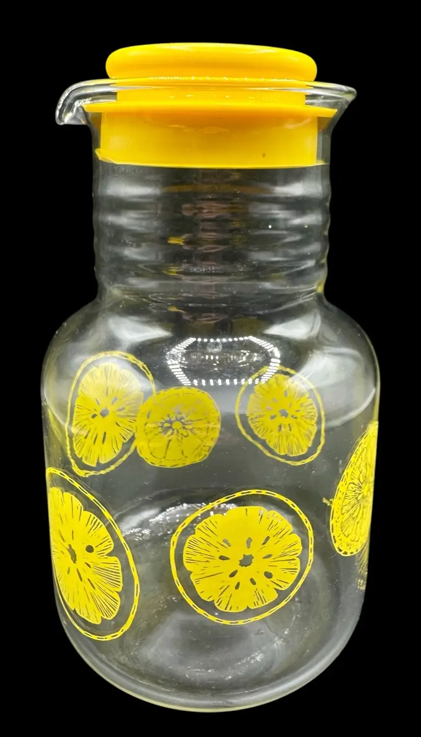 Vintage Pyrex 1.5 Qt Glass Lemonade Juice Pitcher Carafe Lid Citrus Slices 3515