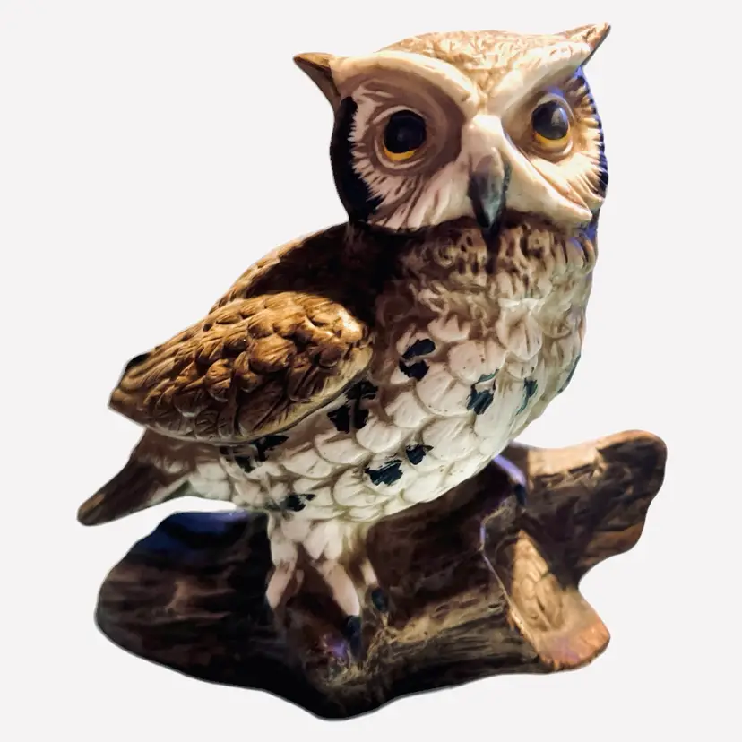 Vintage Homco Barn Owl Figurine Bisque Porcelain #1114 Brown Feathers Gift