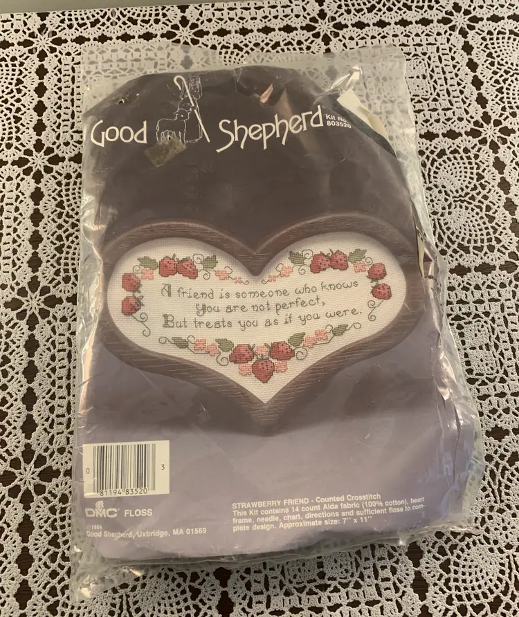 Vtg Good Shepherd Counted Cross Stitch Kit 803520 Strawberry Friend Heart Frame