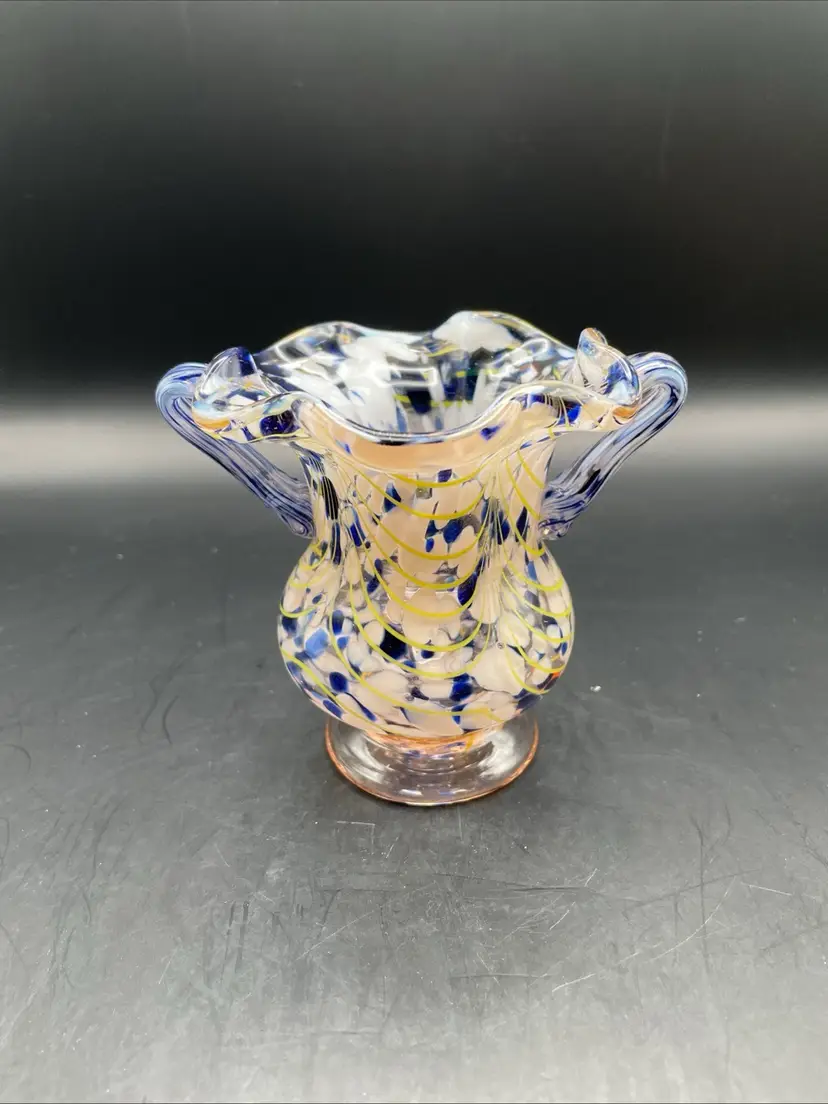 Speckled 4” Hand Blown Ruffled Edge Vase