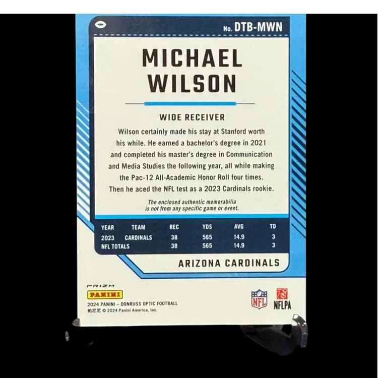 Michael Wilson 2024 Panini Donruss Optic Threads Patch #DTB-MWN Blue Hyper Arizona Cardinals