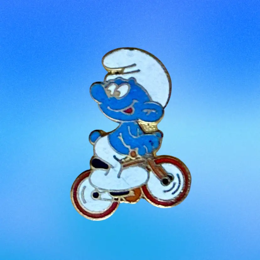 Vintage Signed W Berrie Enamel Smurf Goldtone Brooch (1970s)
