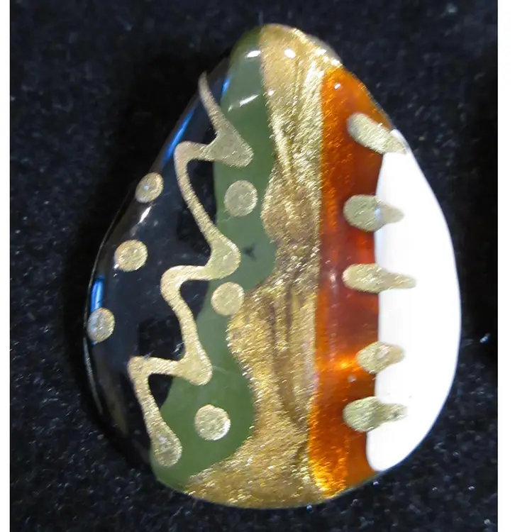 Vintage Hand Painted Enamel on Gold Tone Metal Post Back Earrings with Abstract 1980s Pattern - 1.5 Inches Long