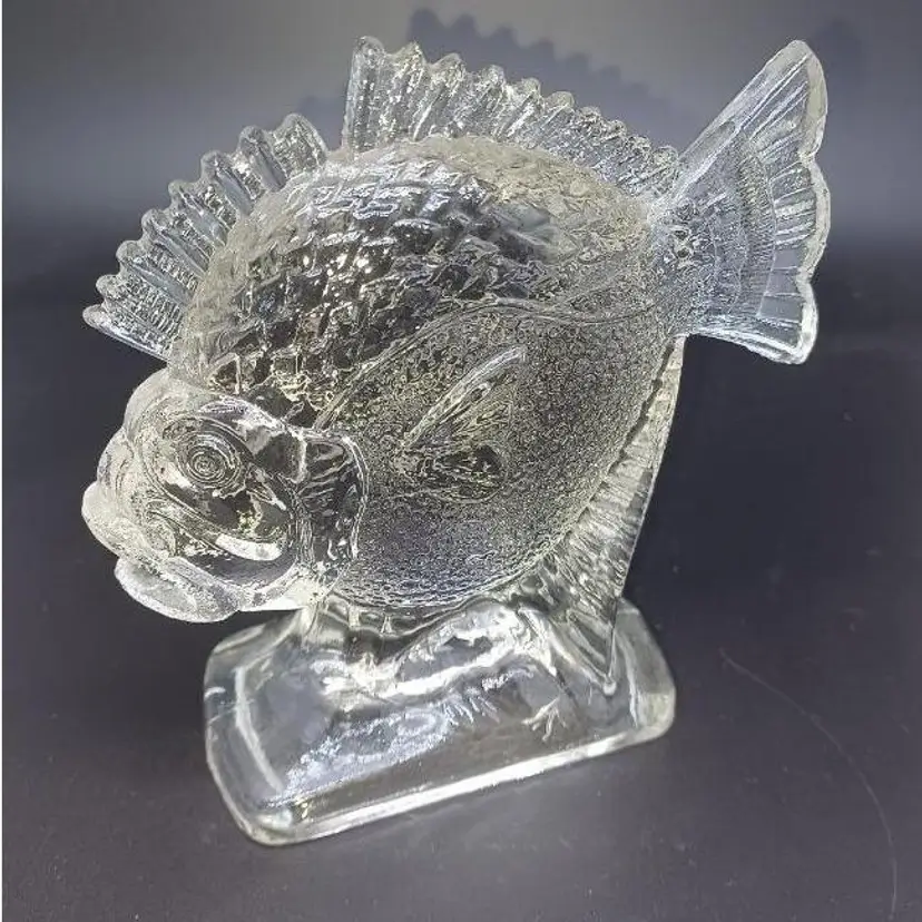 1920's FERJAC France Glass FISH Figurine Sculpture Clear Art Glass