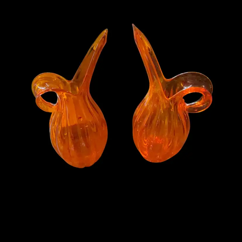 Set If 2 Vintage Japanese Daysun Glass Pitchers/ Vase Orange Hand Blown Glass