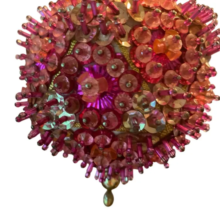 Vintage Push Pin Beaded Ornament Pinks And Gold