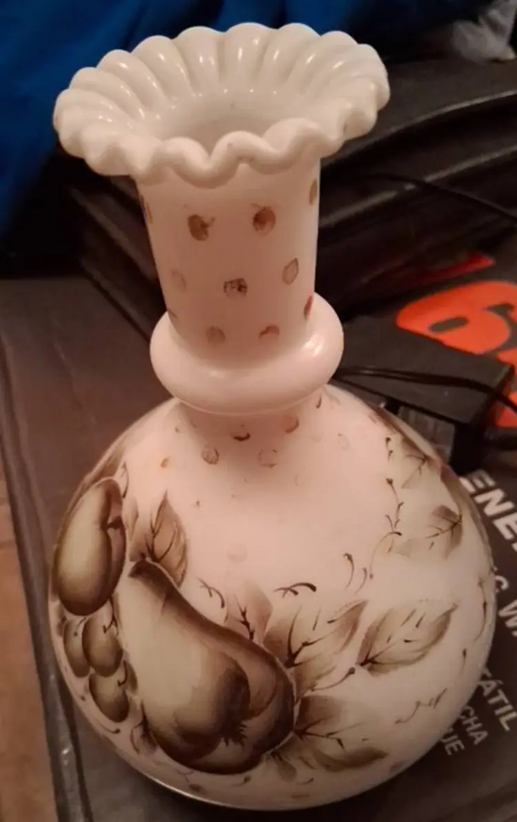 Vintage 1940s Fenton Apple and Pear Decanter with ruffled edge.  NO STOPPER