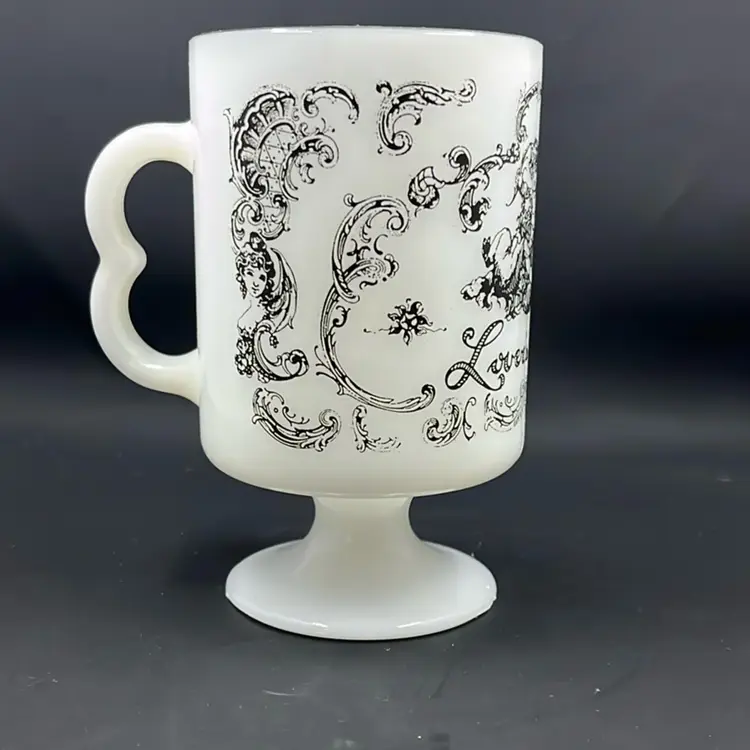 Vintage Pedestal Milk Glass “Lover’s Cup” Valentine’s Day