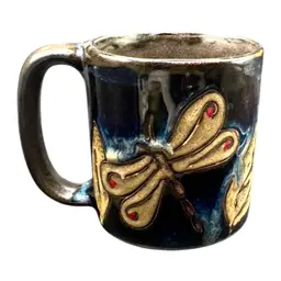 Mara Mexico Dragonfly Pottery Mug Multi-Colored Signed