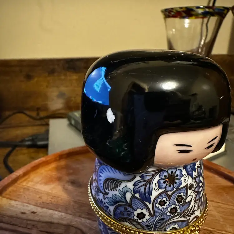 Miniature Kokeshi Doll Trinket Box 3" Colorful Ceramic Display Piece Ring Holder