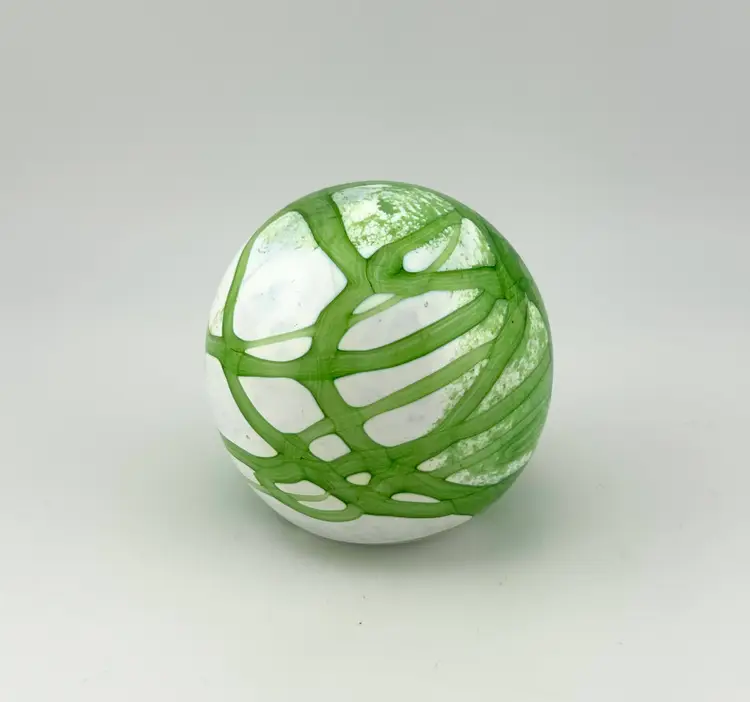Green and White Glass Paperweight 2.25”x 2.5”