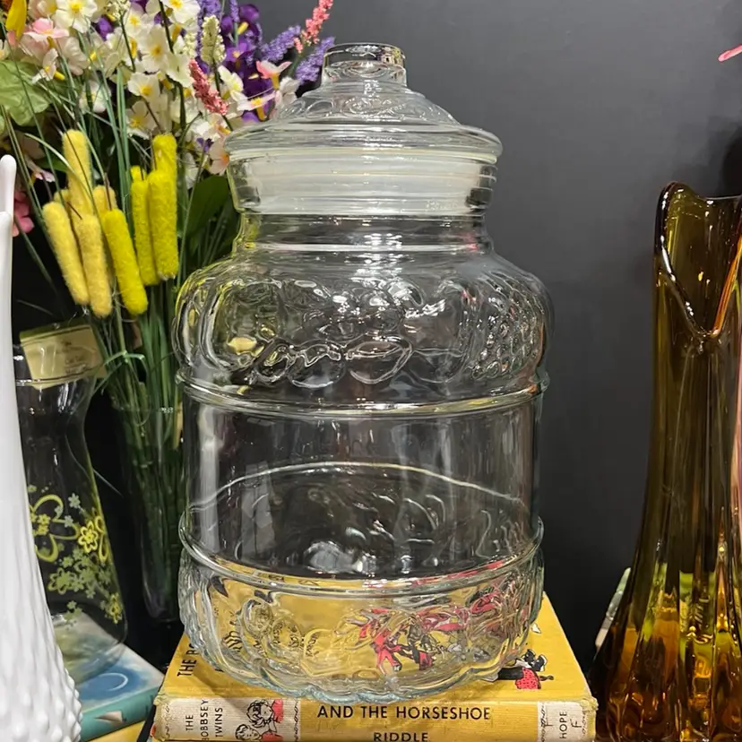 MARKDOWN! Glass Canister Fruit Made In Indonesia Heavy & Large, Small Chips Around Rim ~11x7