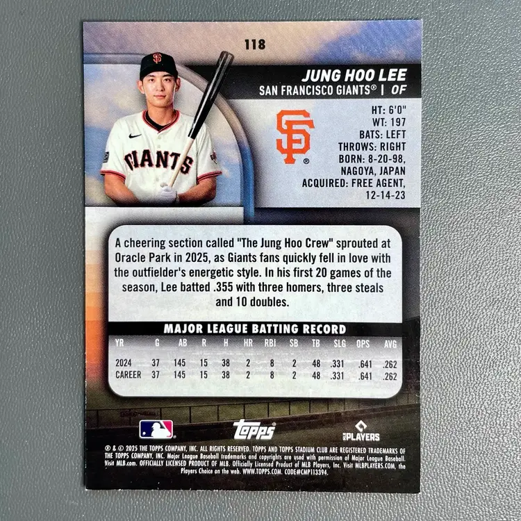 Jung Hoo Lee (San Francisco Giants) 2025 Topps Stadium Club Blue Parallel