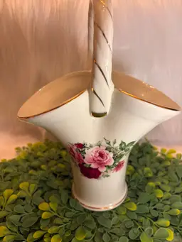 Vintage Formalities By Baum Bros Porcelain Handle Basket Vase