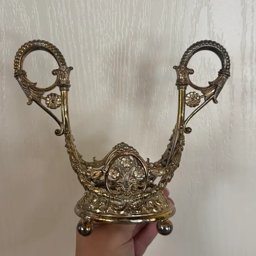 Vintage Silver Plated Floral Detailed Footed Server