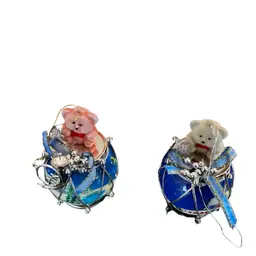 004 Vintage Flocked Bear Drum Christmas Tree Ornament