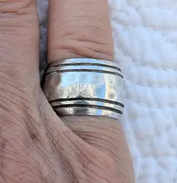Vintage Heavy Weight Wide Band Hammered Sterling Silver Ring, Size 5.75