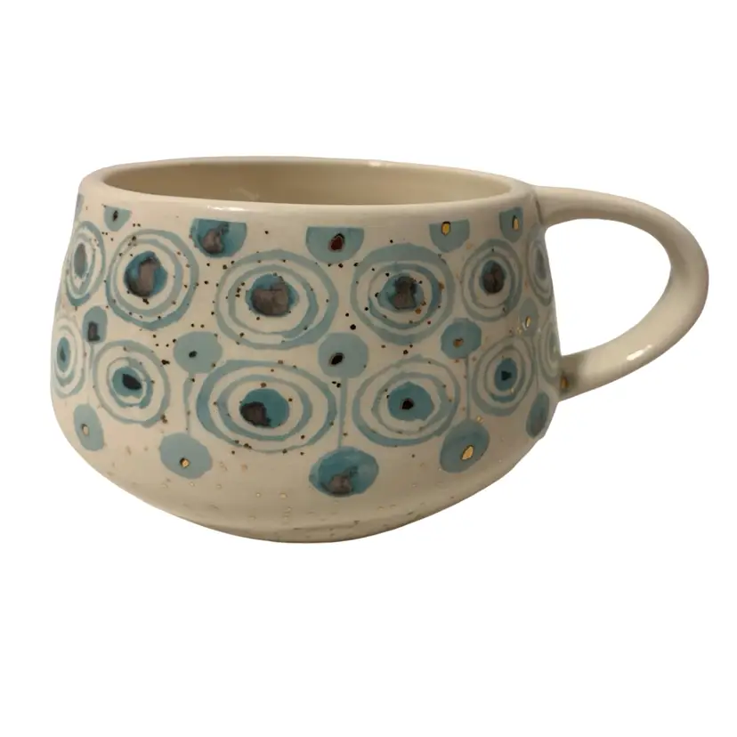 Anthropologie OLEANNA Turquoise & Gold Ceramic Mug