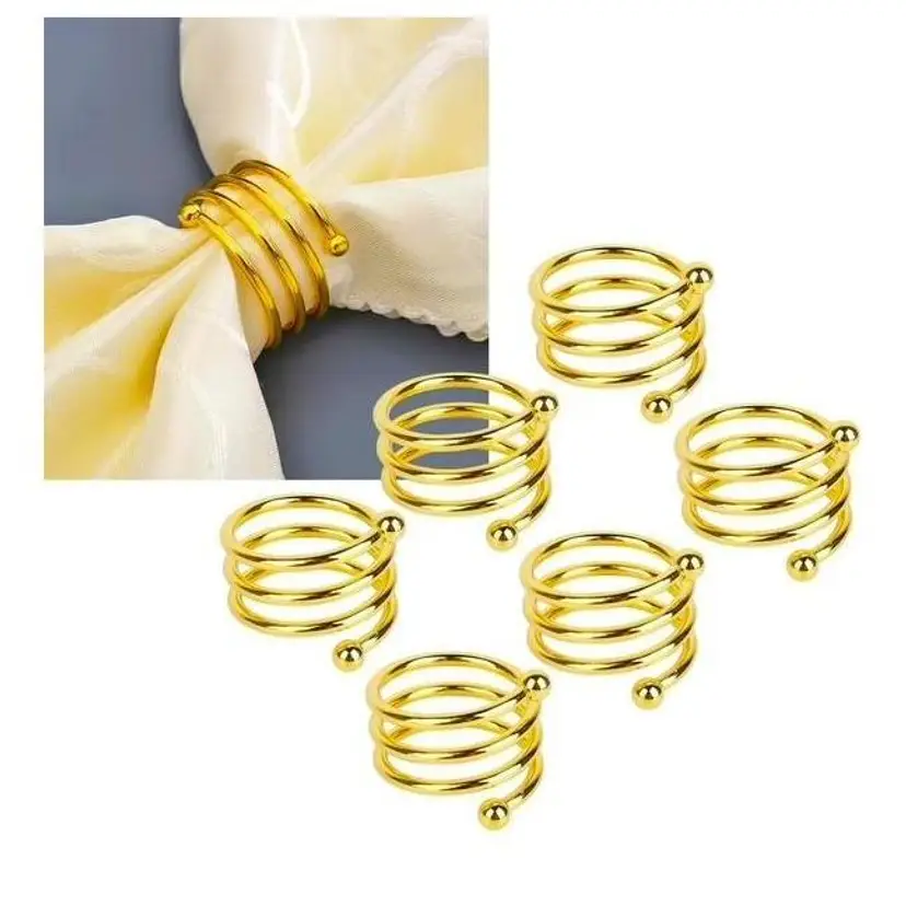 Golden Coiled Brass Metal Napkin Rings, Set of 6